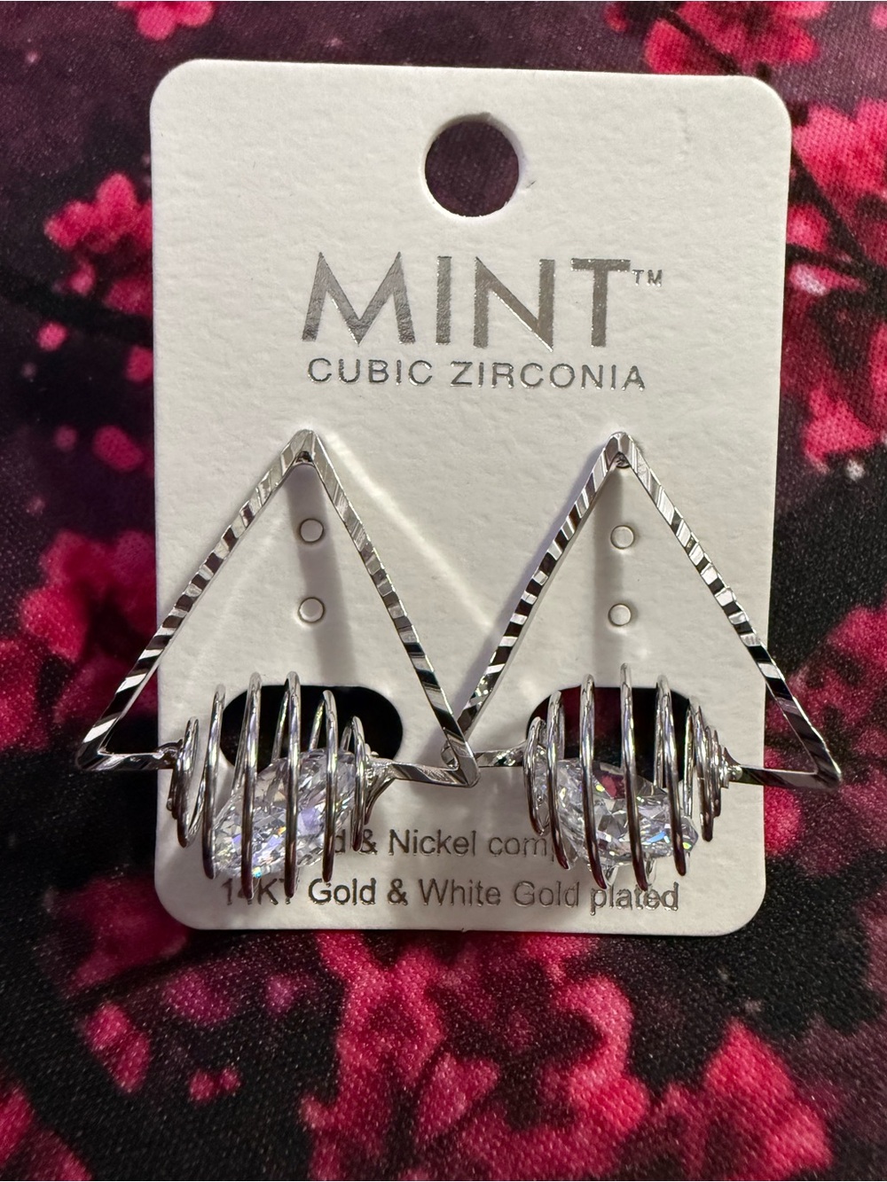 Mint Silver-Tone Geometric Triangle Earrings with Cubic Zirconia